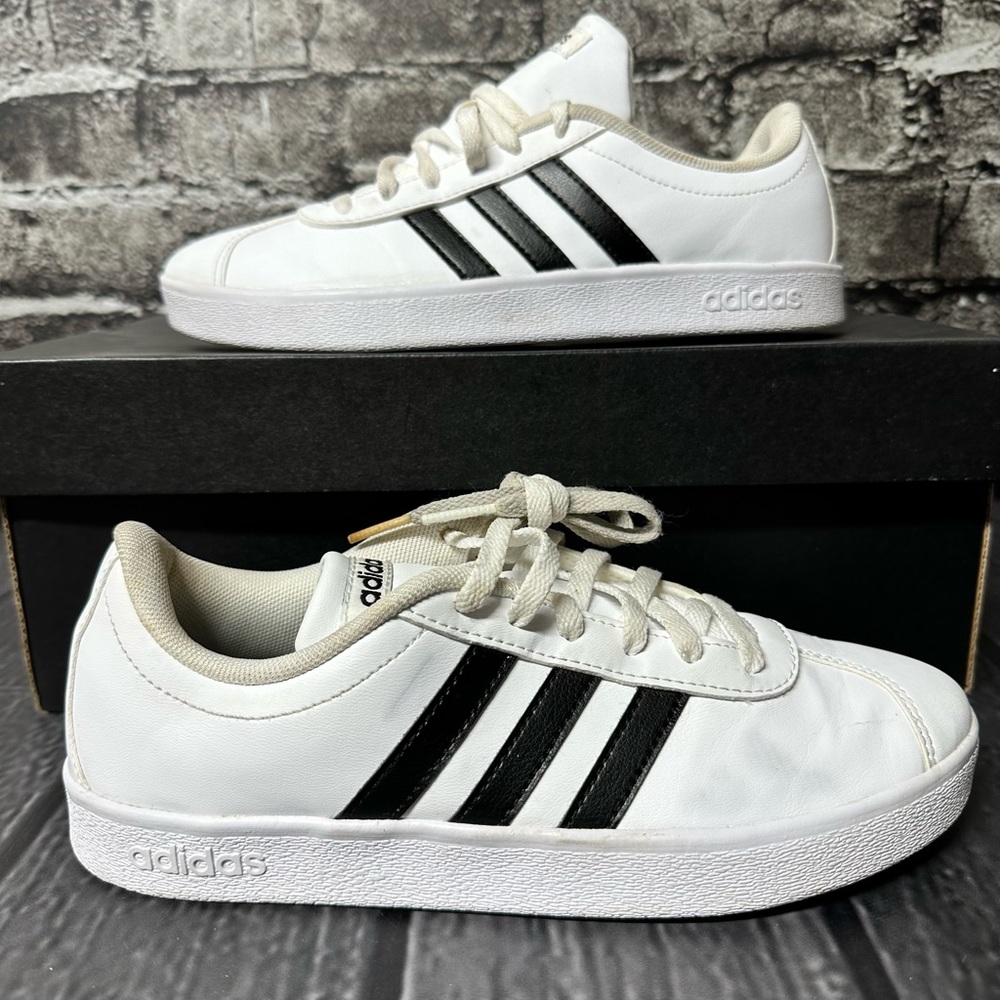 Adidas Kid's Unisex VL Court 2.0 Shoes White Black Size 3